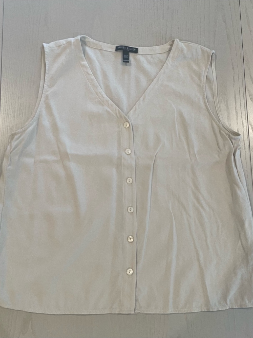 Eileen Fisher Bone Silk Georgette Crepe Shell Sleeveless Blouse - Petite Medium